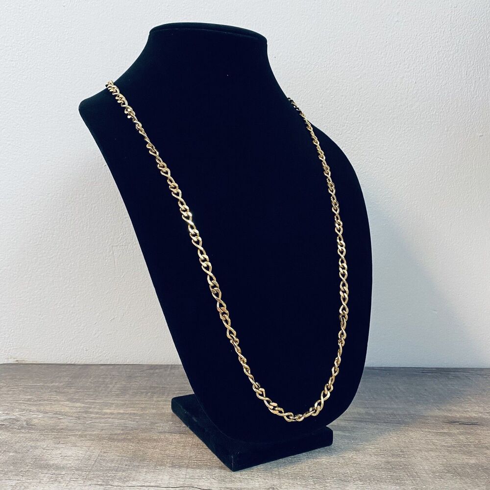 Vintage Monet Necklace Gold Tone & Black Chain Link 30”